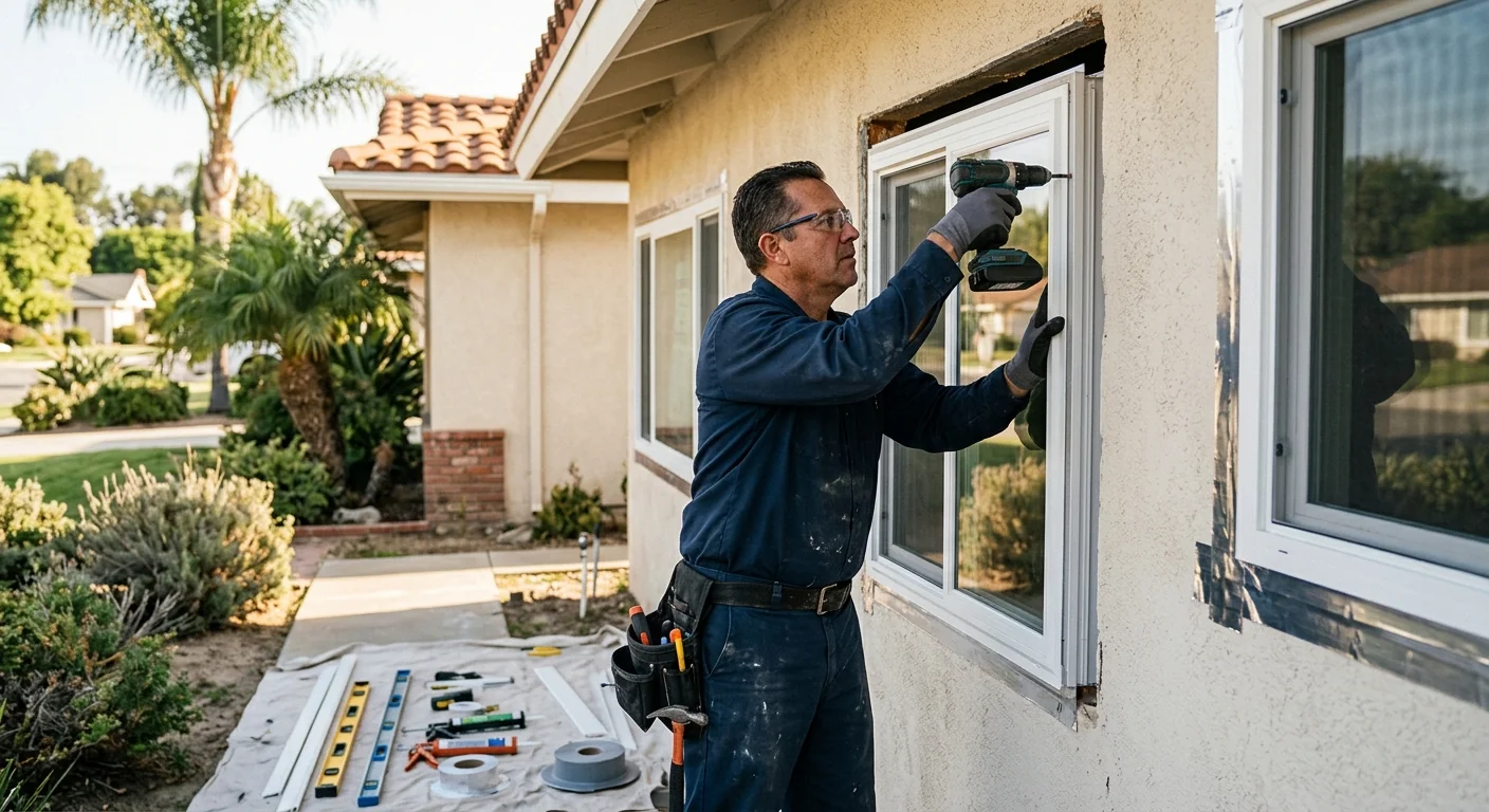 Technician checking sash balance during window replacement