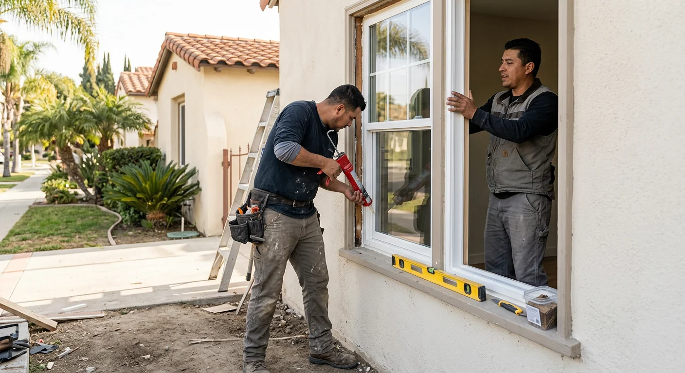 Installer sealing an energy efficient window in a Whittier home