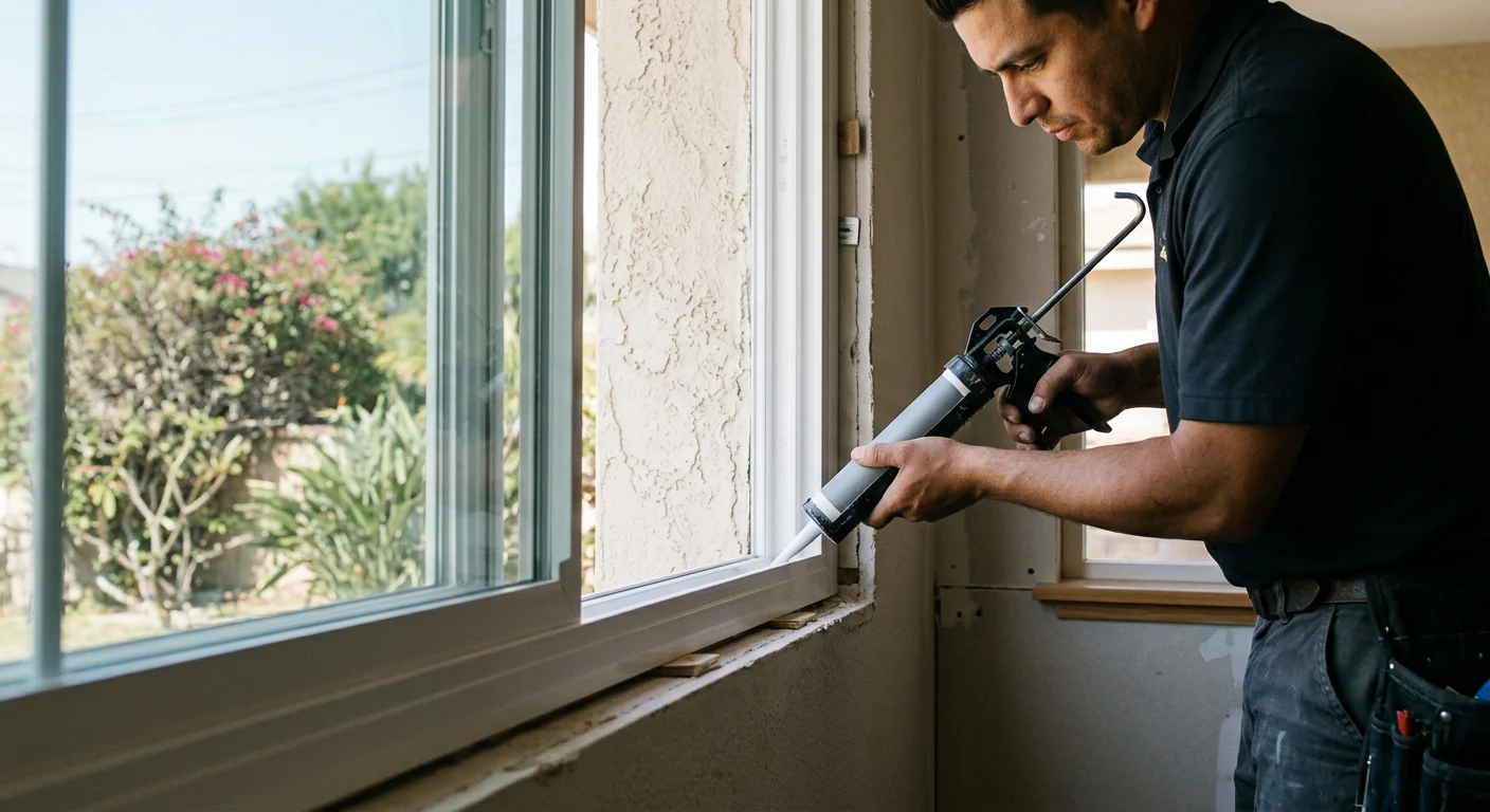 Homeowner noticing a draft near an aging window frame