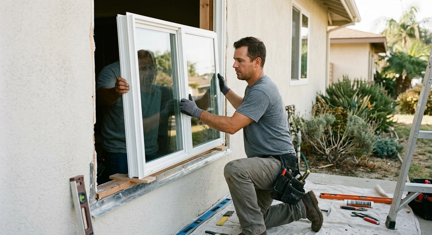 Close-up of glazing tools used for window repair